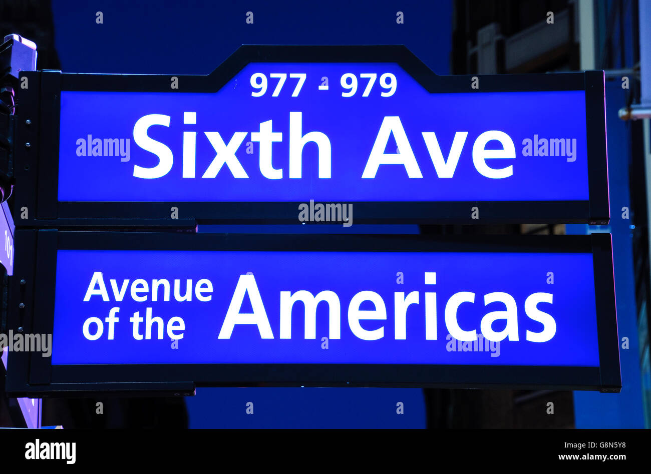 Sixth Avenue, Avenue of the Americas, street signs, Manhattan, New York City, USA Stock Photo
