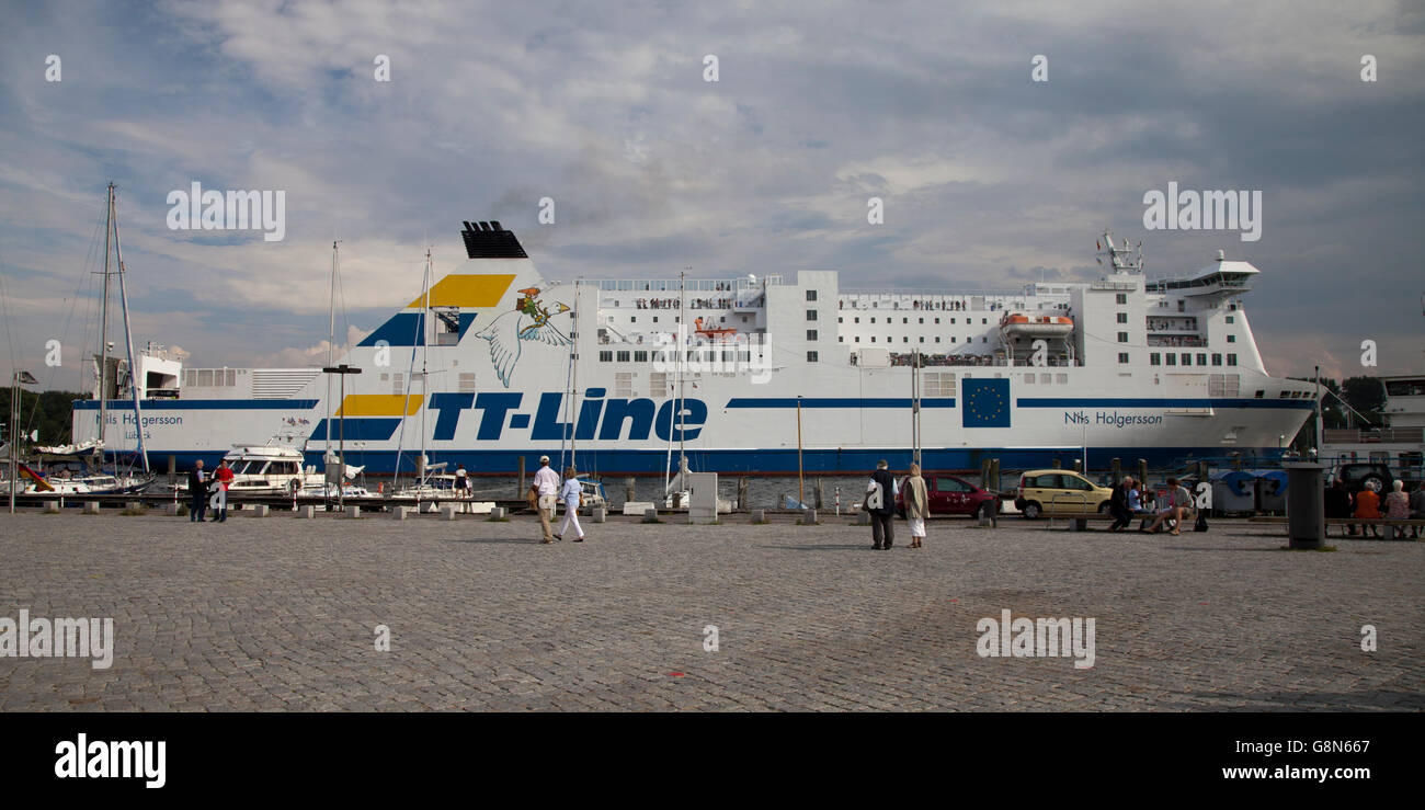 TT-Line ferry Nils Holgersson, Baltic Sea spa resort of Travemuende, Bay of Luebeck, Schleswig-Holstein, PublicGround Stock Photo
