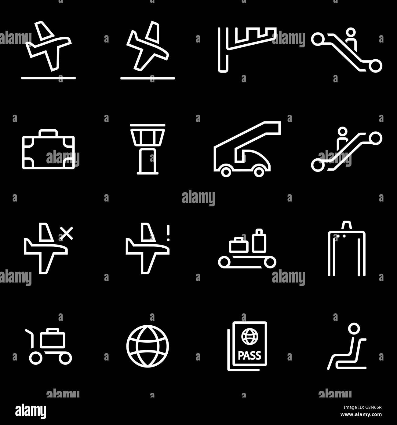 Vector line airport icon set. Trendy flat line icon pack for designers ...