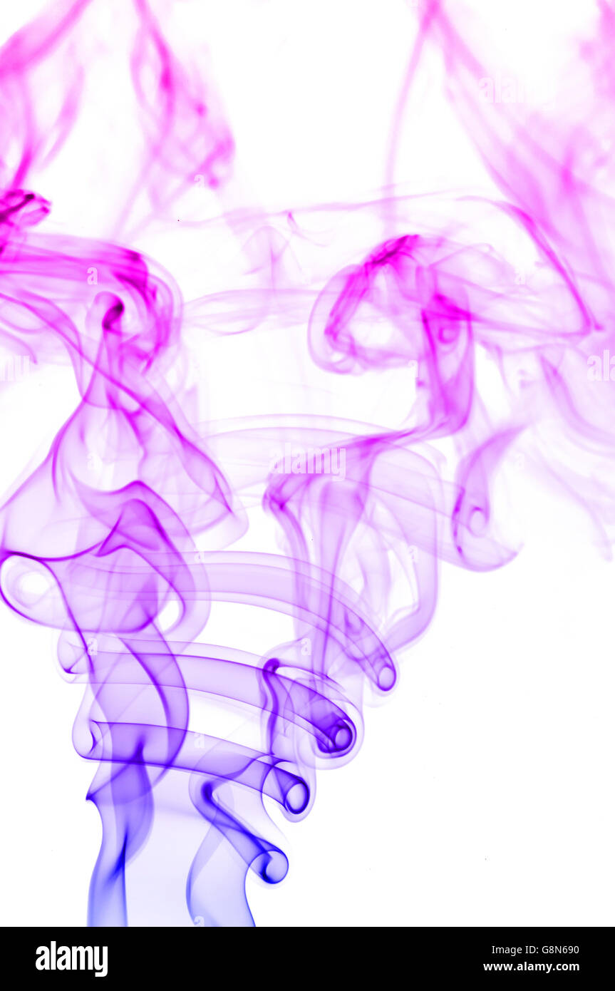 Artisitic Colorful Smoke Swirls on Seamless White Background Stock Photo