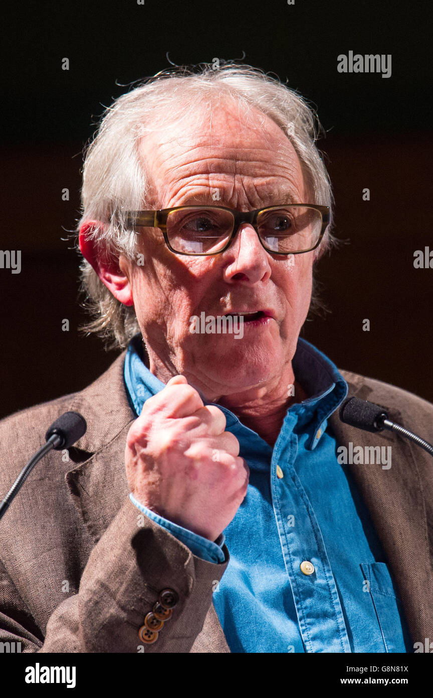 Ken Loach speaks during the Save Our NHS rally, at Conway Hall in London, organised by the People's Assembly, to defend the NHS and support junior doctors following the government's decision to impose new contracts. Stock Photo