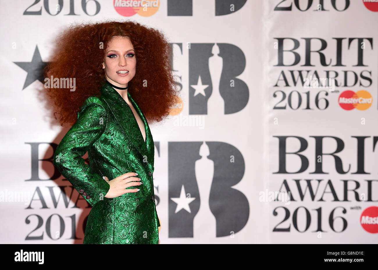 Jess Glynne arriving for the 2016 Brit Awards at the O2 Arena, London