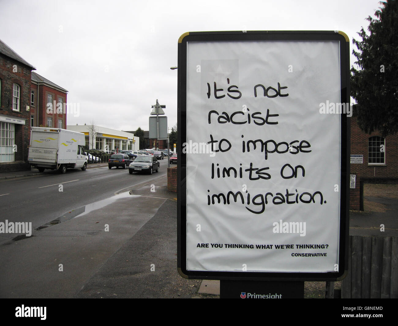 Arguably racist anti immigration campaign run by the Conservative Party in the United Kingdom general election of 2005.  This poster was in Newbury, Berkshire, UK Stock Photo