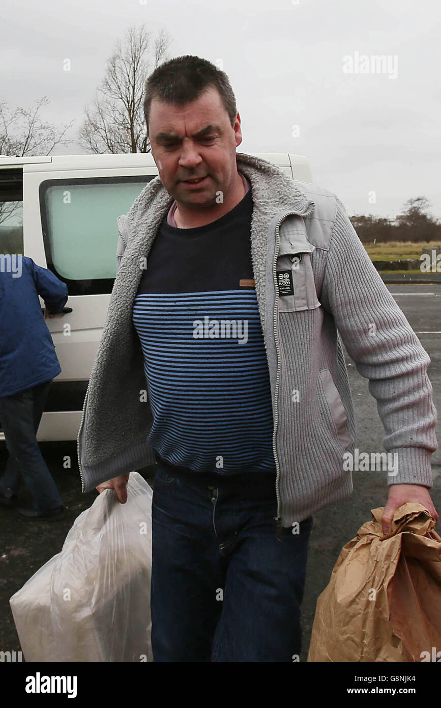 Bricklayer Seamus Daly, who was charged with murdering 29 people in the 1998 Real IRA outrage, leaves Maghaberry prison in Northern Ireland after the case against him was dropped during a hearing in Ballymena Magistrates' Court. Stock Photo