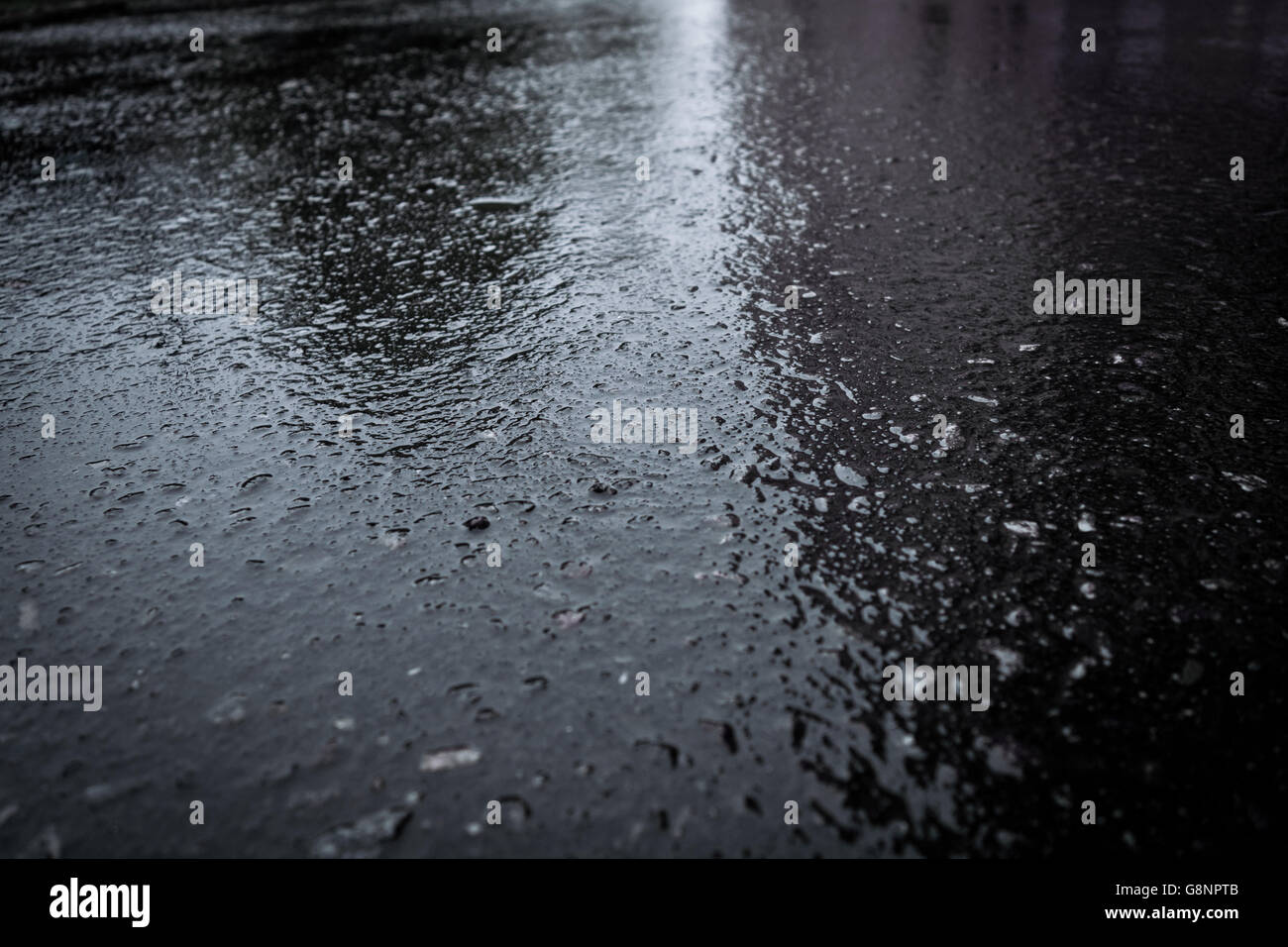 asphalt road wet after rain Stock Photo