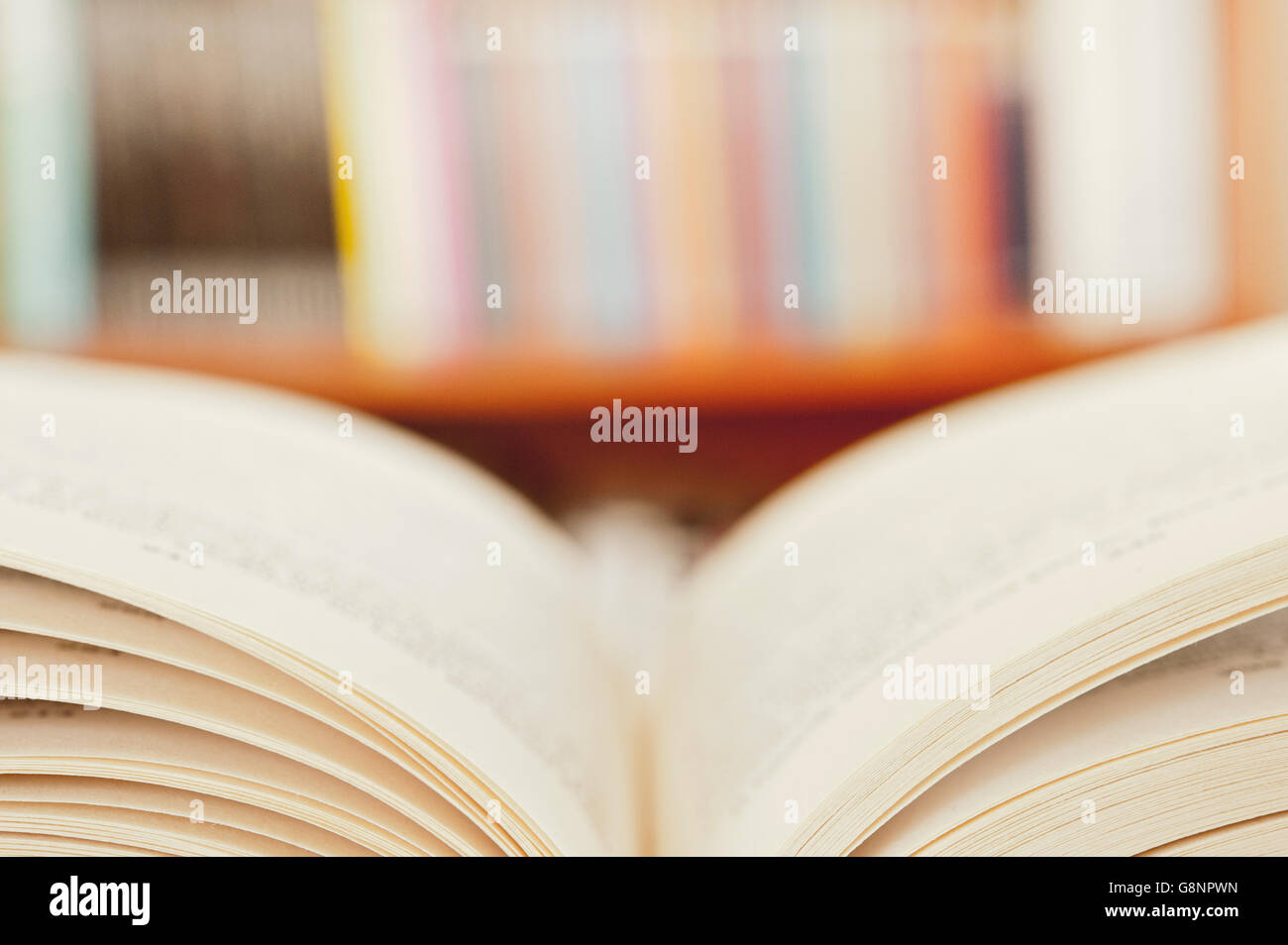 open book in a library Stock Photo