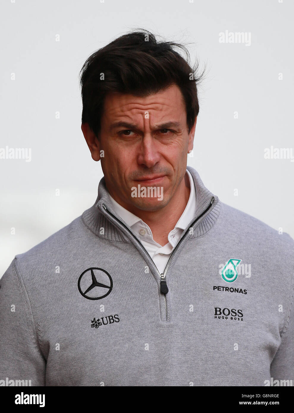 Mercedes team principle Toto Wolff during day one of testing at the Circuit de Catalunya, Barcelona. Stock Photo