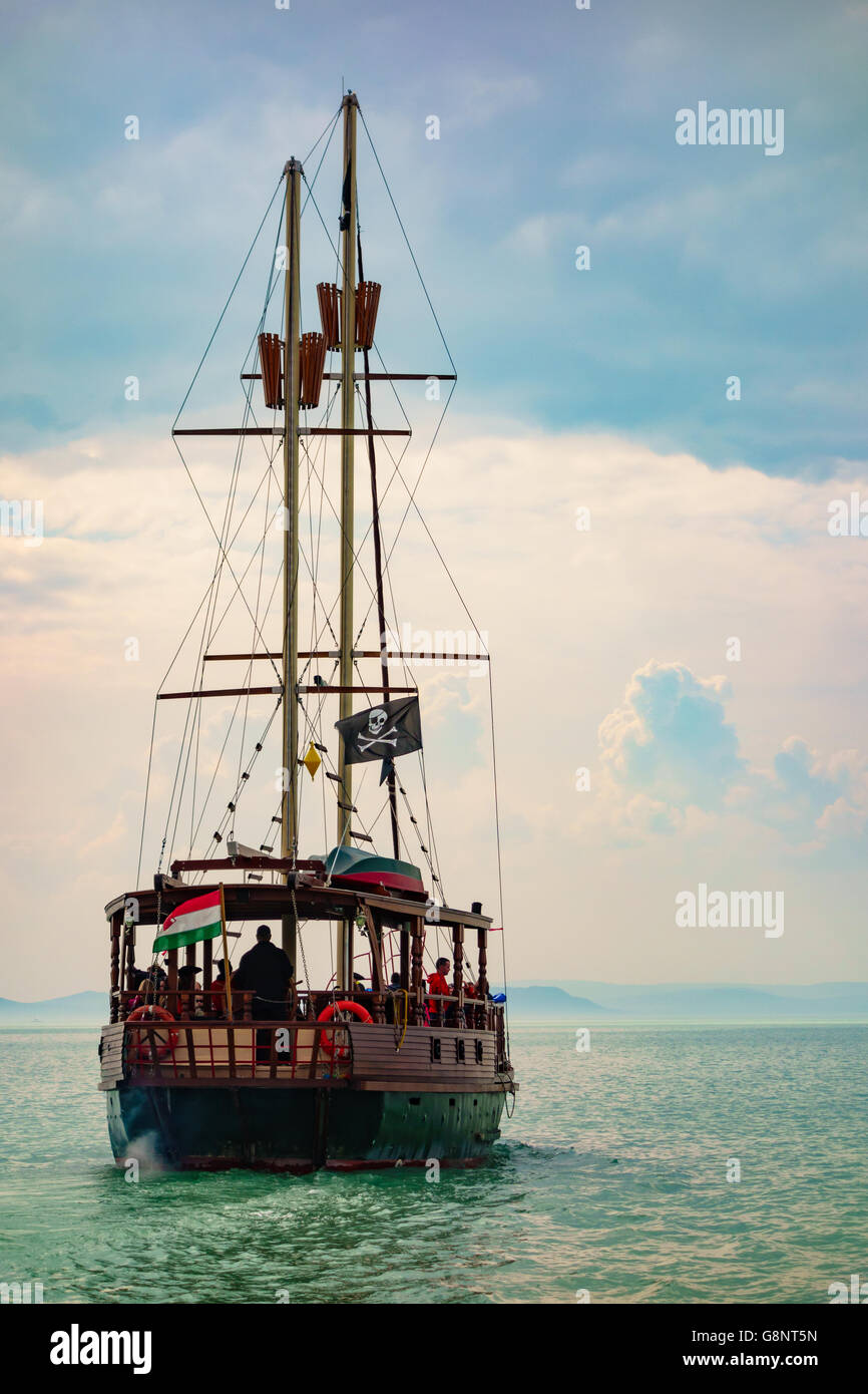 Pirate Ship in Balaton Lake Stock Photo