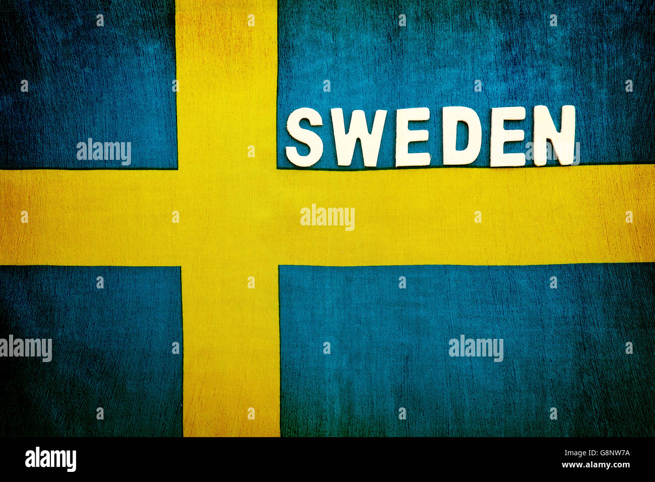Flag of Sweden, national symbol, abstract background with space for text, patriotic wallpaper, background for football fans Stock Photo