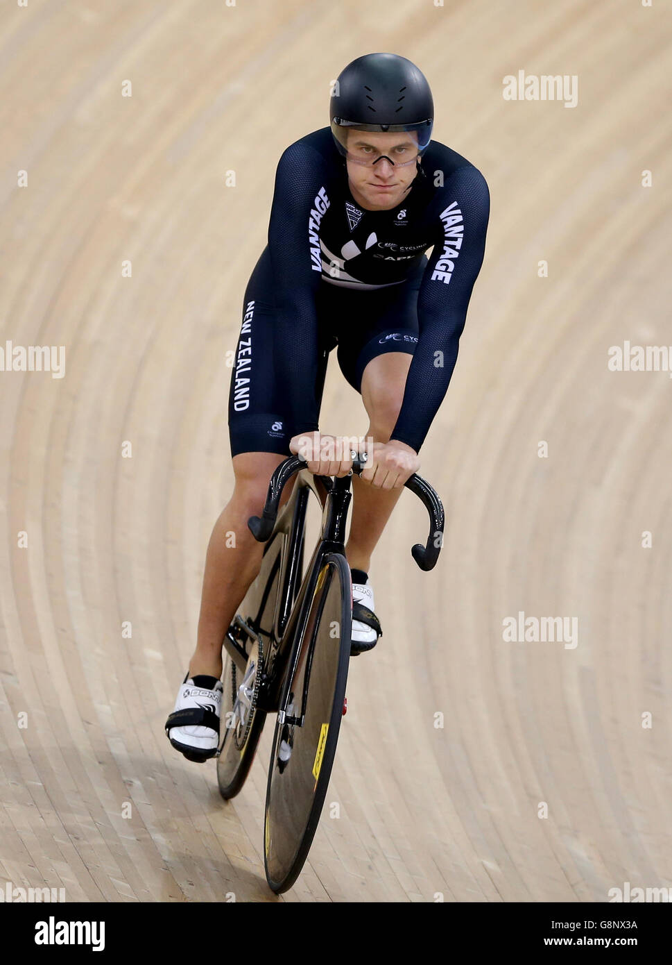 New Zealand's Sam Webster during day three of the UCI Track Cycling World Championships at Lee Valley VeloPark, London. PRESS ASSOCIATION Photo. Picture date: Friday March 4, 2016. See PA story CYCLING World. Photo credit should read: Tim Goode/PA Wire. RESTRICTIONS: , No commercial use without prior permission, please contact PA Images for further information: Tel: +44 (0) 115 8447447. Stock Photo