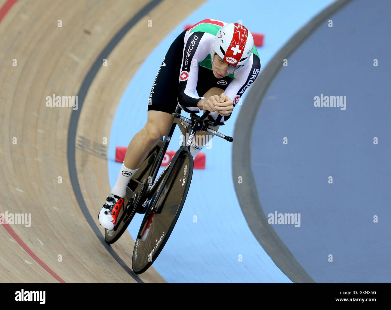 Switzerland's Frank Pasche competes in the Men's Individual Pursuit during day three of the UCI Track Cycling World Championships at Lee Valley VeloPark, London. PRESS ASSOCIATION Photo. Picture date: Friday March 4, 2016. See PA story CYCLING World. Photo credit should read: Tim Goode/PA Wire. Stock Photo