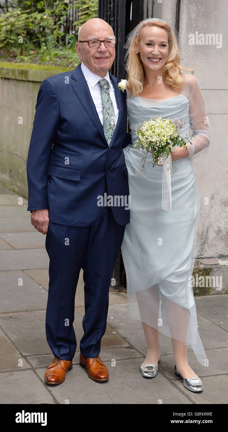 Rupert Murdoch and Jerry Hall outside St Bride's Church in London after a ceremony to celebrate their marriage. Stock Photo