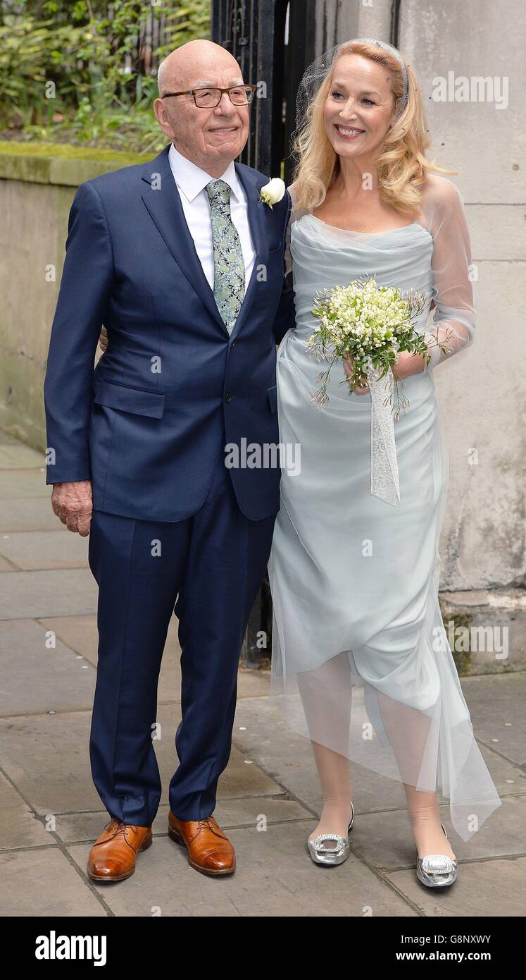 Rupert Murdoch and Jerry Hall outside St Bride's Church in London after a ceremony to celebrate their marriage. Stock Photo