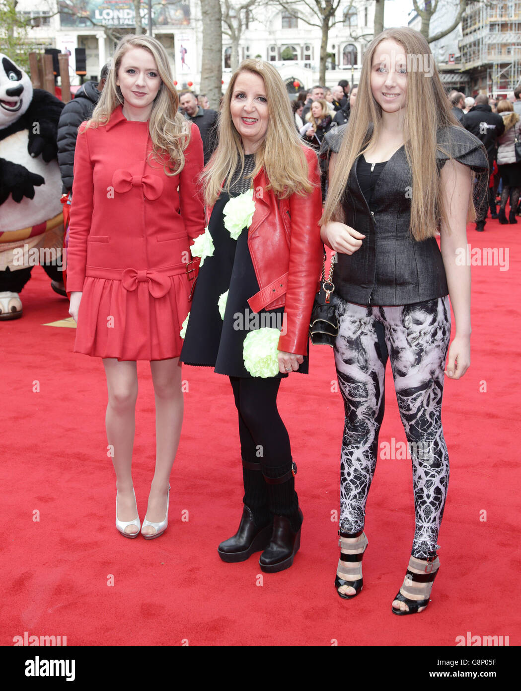 Gillian McKeith and her daughters attending the European Premiere of Kung Fu Panda 3, at Odeon Leicester Square, London. Stock Photo