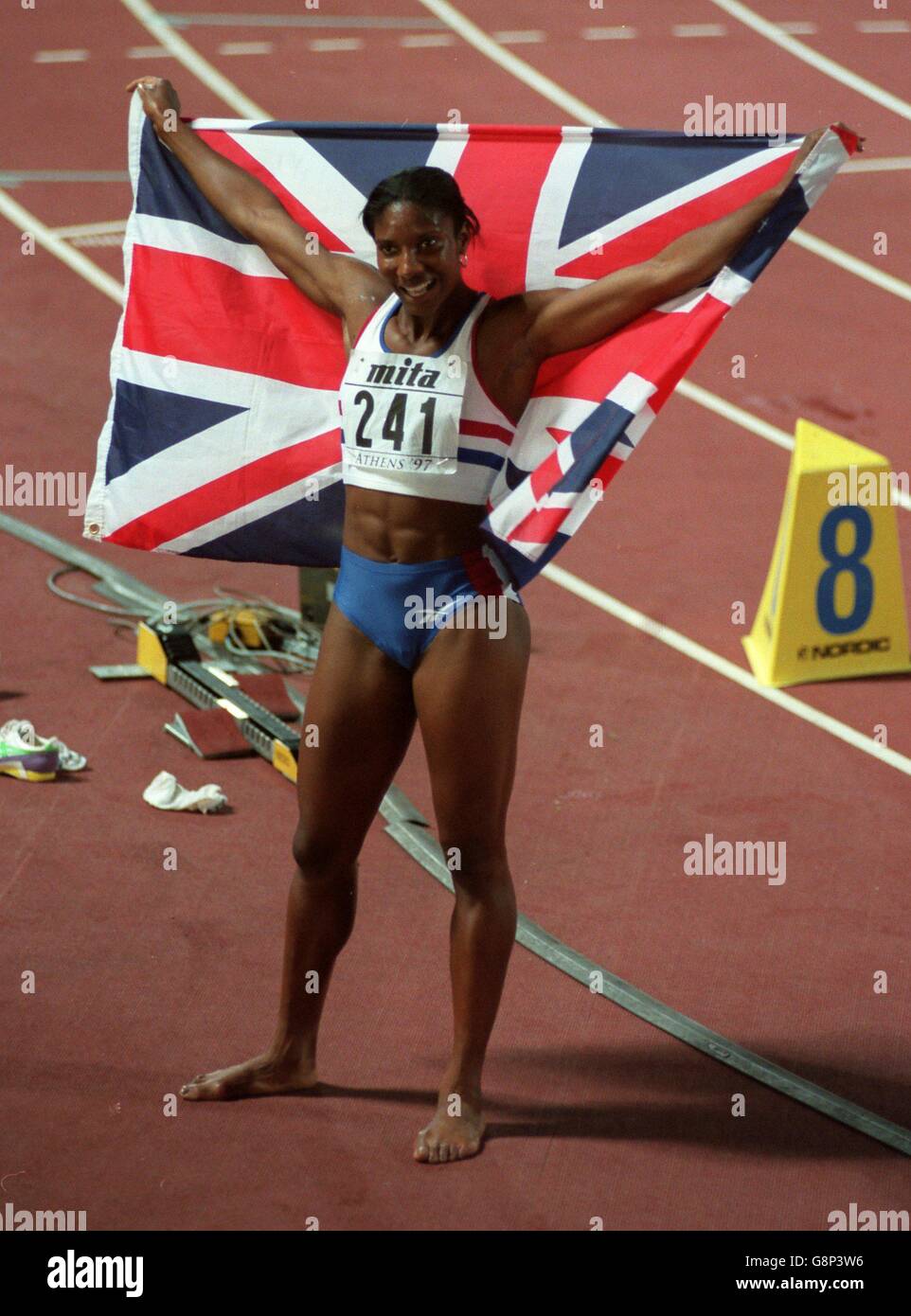 Silver medallist denise lewis of great britain celebrates hires stock