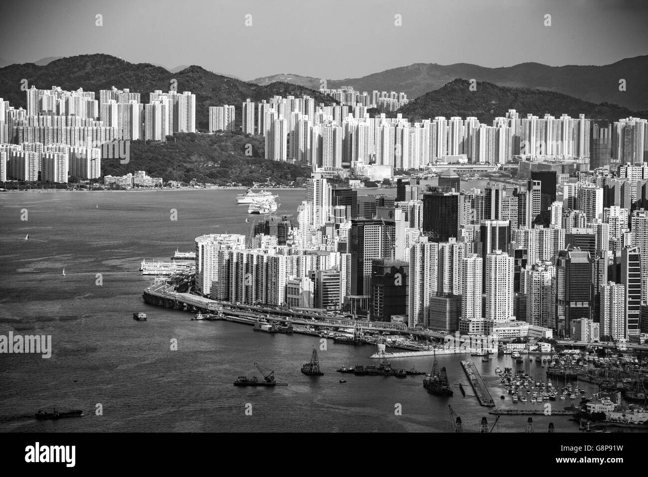 Hong Kong Skyline Aerial view from The Peak Stock Photo