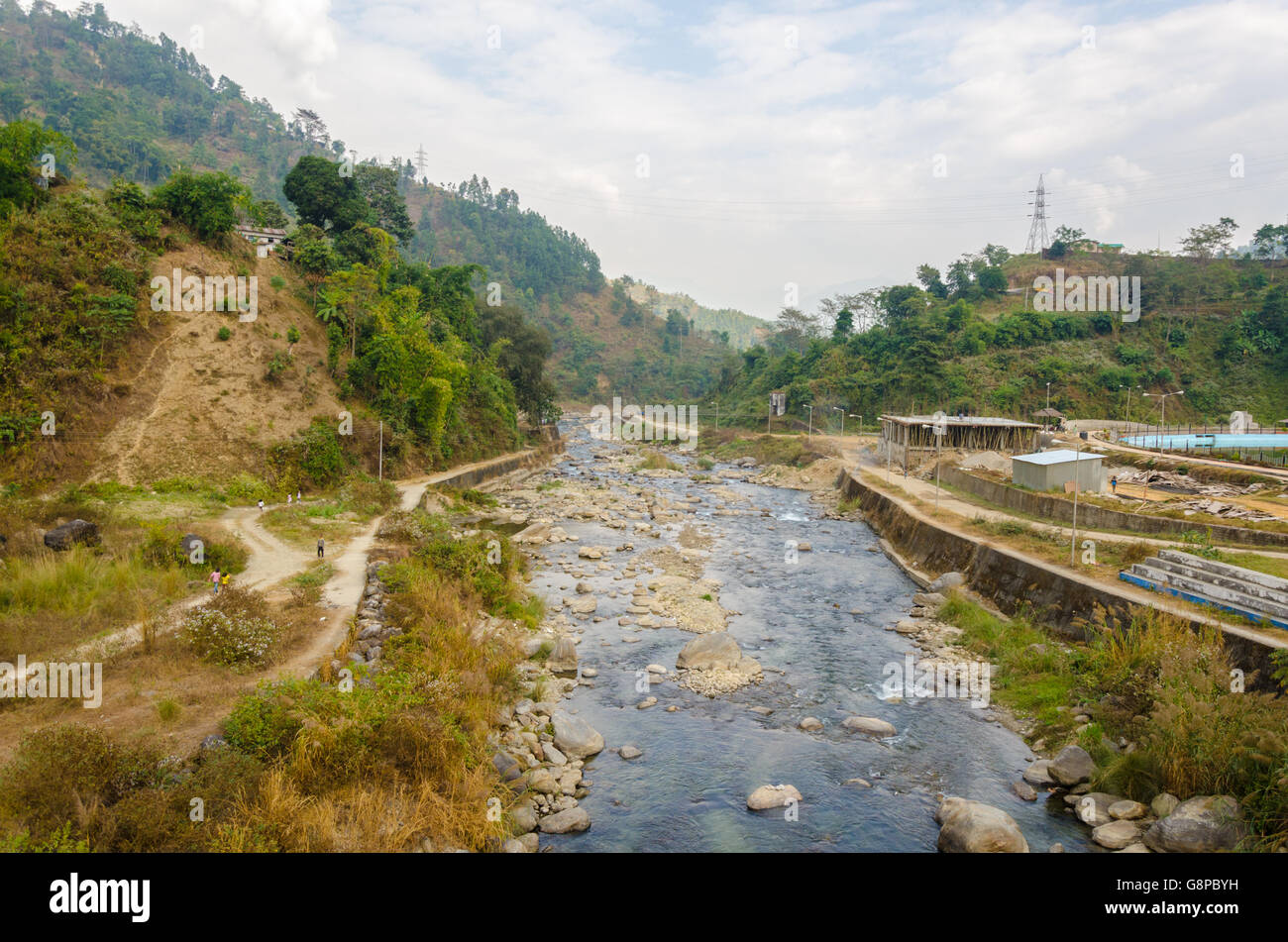 Beautiful view of River Rangeet from Happy New Year Bridge at Jamuni, Darjeeling, West Bengal, India Stock Photo