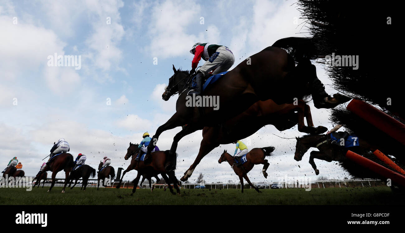 Artiste Du Gouet ridden by Harry Challoner takes a hurdle in the Three Counties Equine Hospital Hurdle Race at Ludlow Racecourse. PRESS ASSOCIATION Photo. Picture date: Thursday March 3, 2016. See PA story RACING Ludlow. Photo credit should read: David Davies/PA Wire Stock Photo