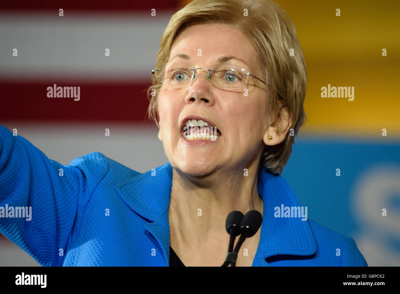 U.S. Senator Elizabeth Warren speaks at a campaign rally for Democratic  U.S. presidential candidate Hillary Clinton. Stock Photo