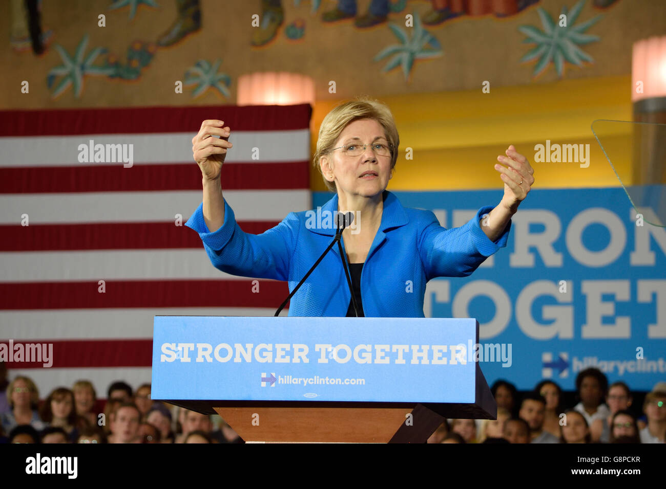 U.S. Senator Elizabeth Warren speaks at a campaign rally for Democratic U.S. presidential candidate Hillary Clinton. Stock Photo