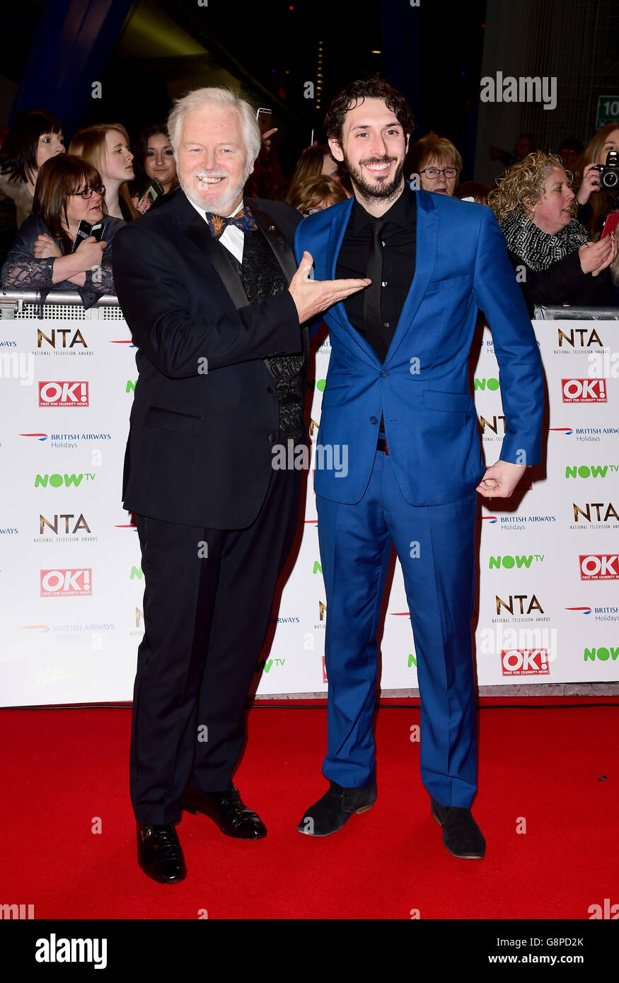 Blake Harrison (right) and Ian Lavender arriving at the National Television Awards 2016 held at The O2 Arena in London. PRESS ASSOCIATION Photo. See PA story NTAs. Picture date: Wednesday January 20, 2016. Photo credit should read: Ian West/PA Wire Stock Photo