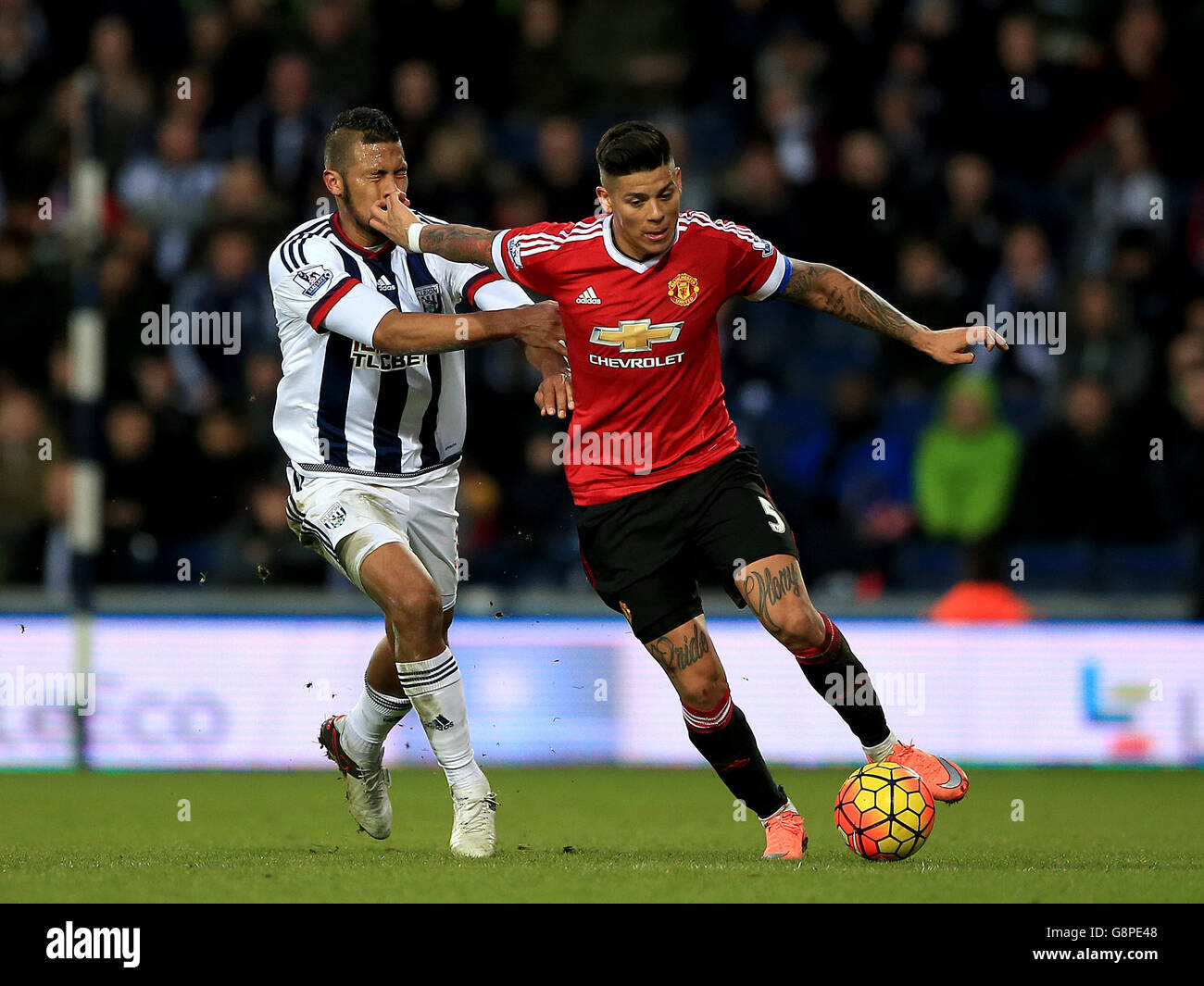 West Bromwich Albion's Jose Salomon Rondon and Manchester United's Marcos  Rojo battle for the ball during the Barclays Premier League match at The  Hawthorns, West Bromwich Stock Photo - Alamy