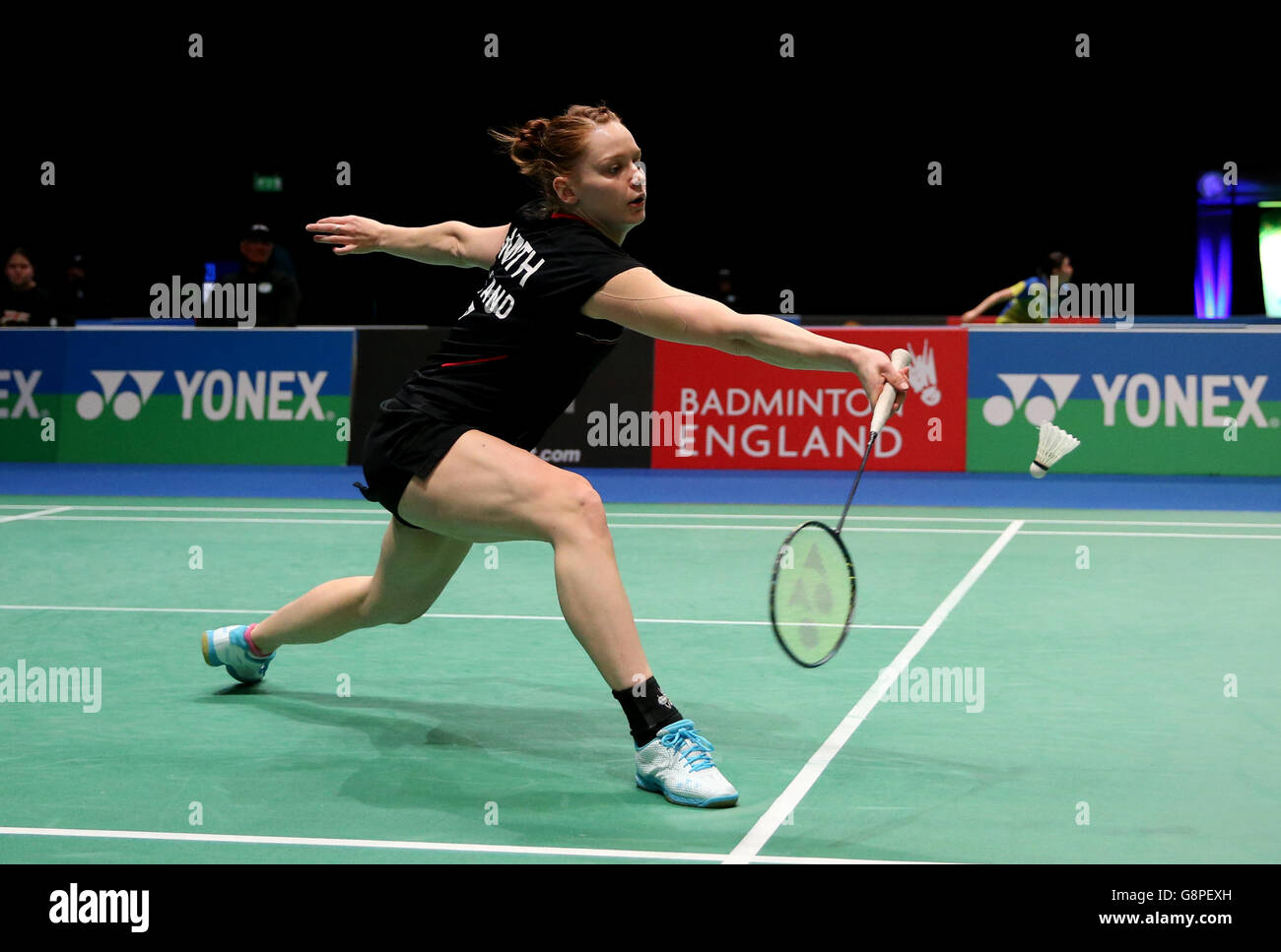 England's Lauren Smith in action during her women's doubles match during day one of the YONEX All England Open Badminton Championships at the Barclaycard Arena, Birmingham. Stock Photo
