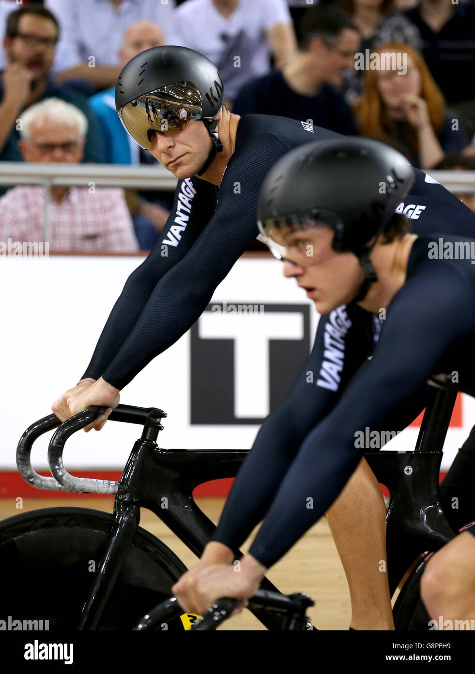 New Zealand's Edward Dawkins before the Men's Team Sprint during day one of the UCI Track Cycling World Championships at Lee Valley VeloPark, London. Stock Photo