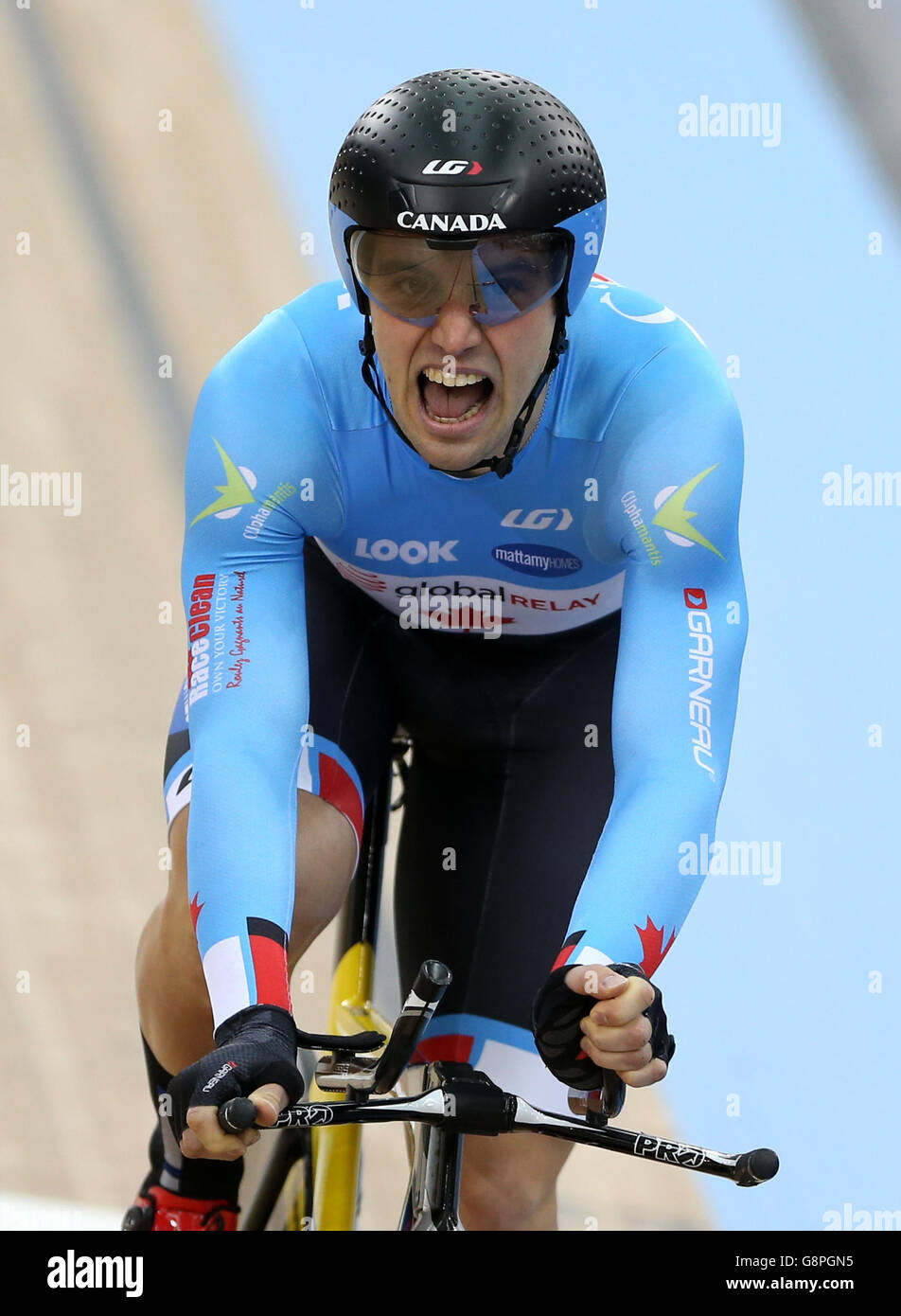 Canada's Remi Pelletier-Roy during day three of the UCI Track Cycling World Championships at Lee Valley VeloPark, London. PRESS ASSOCIATION Photo. Picture date: Friday March 4, 2016. See PA story CYCLING World. Photo credit should read: Tim Goode/PA Wire. Stock Photo