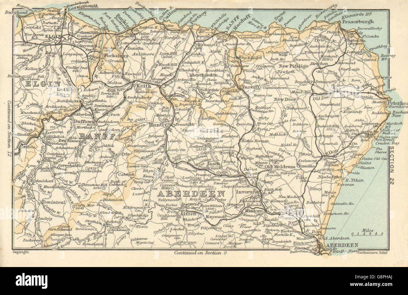ABERDEENSHIRE & MORAY. Banffshire Elgin. Scotland. Vintage map, 1905 Stock Photo