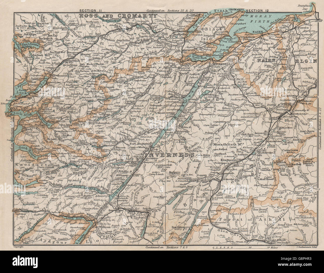 INVERNESSSHIRE. Ross & Cromarty Nairn. Vintage map. Scottish Highlands