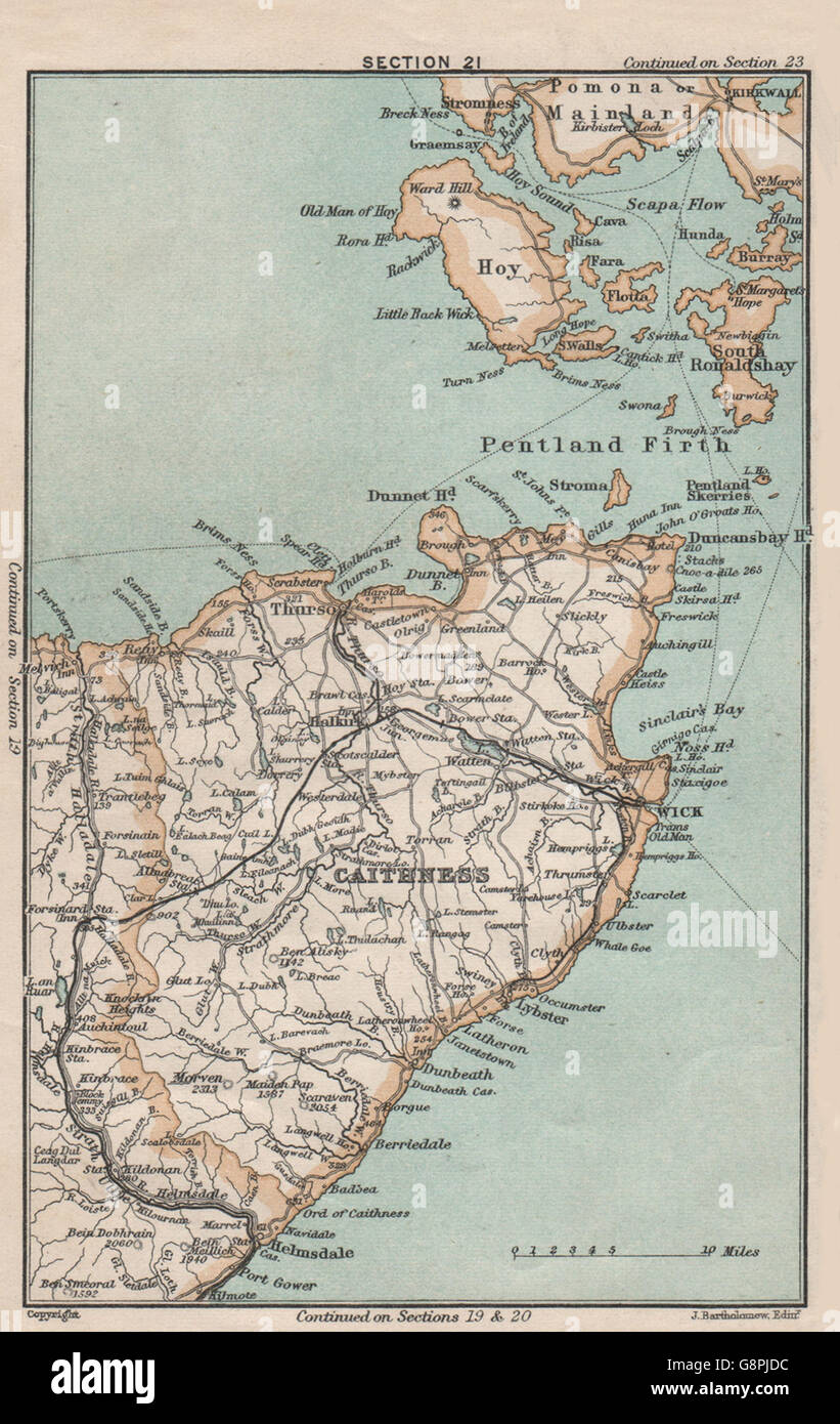 CAITHNESS. Orkney Islands Pentland Firth. Scapa Flow. Vintage map. Scotland 1905 Stock Photo