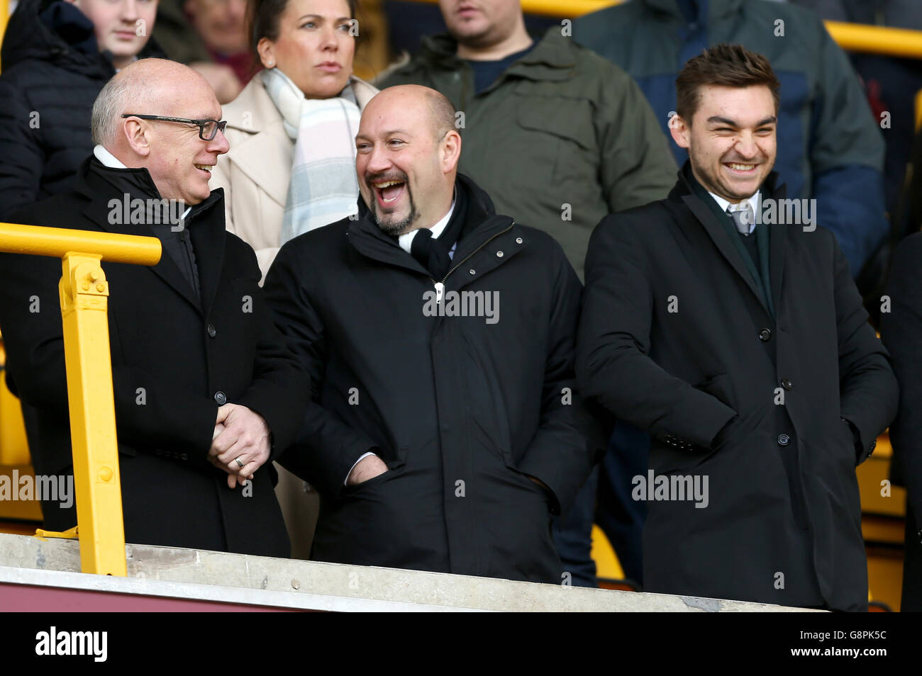 Wolverhampton Wanderers v Derby County - Sky Bet Championship - Molineux. Derby chairman Mel Morris (left) and chief executive Sam Rush (centre) Stock Photo