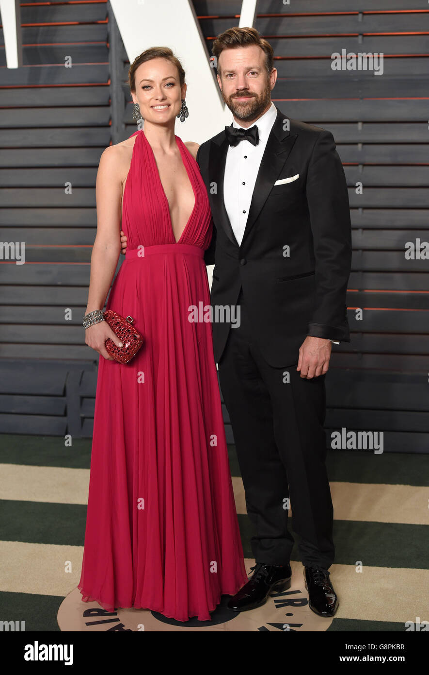 Olivia Wilde and Jason Sudeikis arrives at the Vanity Fair Oscar Party in  Beverly Hills, Los Angeles, CA, USA, February 28, 2016. PRESS ASSOCIATION  Photo. Picture date: Sunday February 28, 2016. See