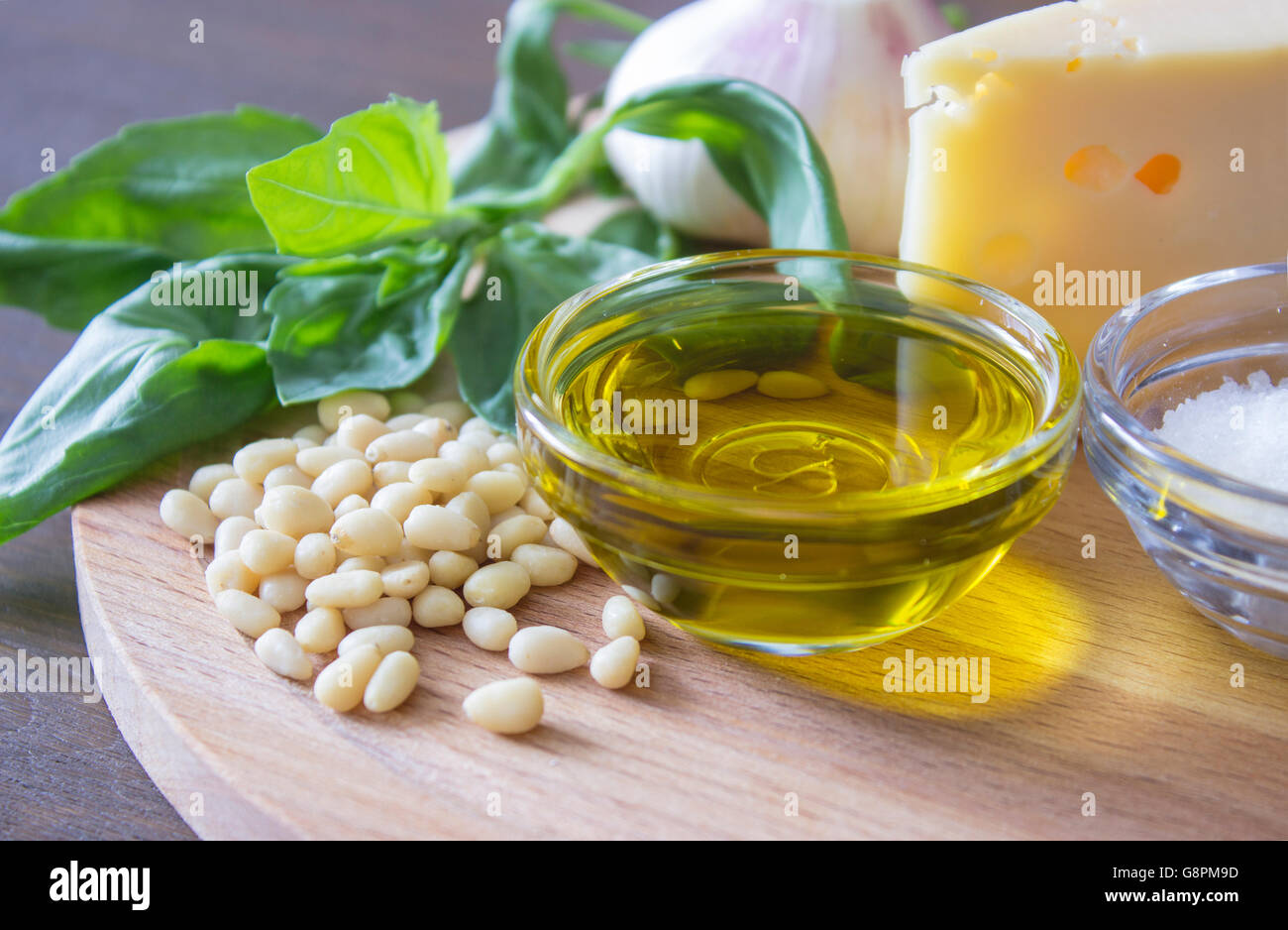 Sicilian pesto ingredients on wooden table Stock Photo Alamy