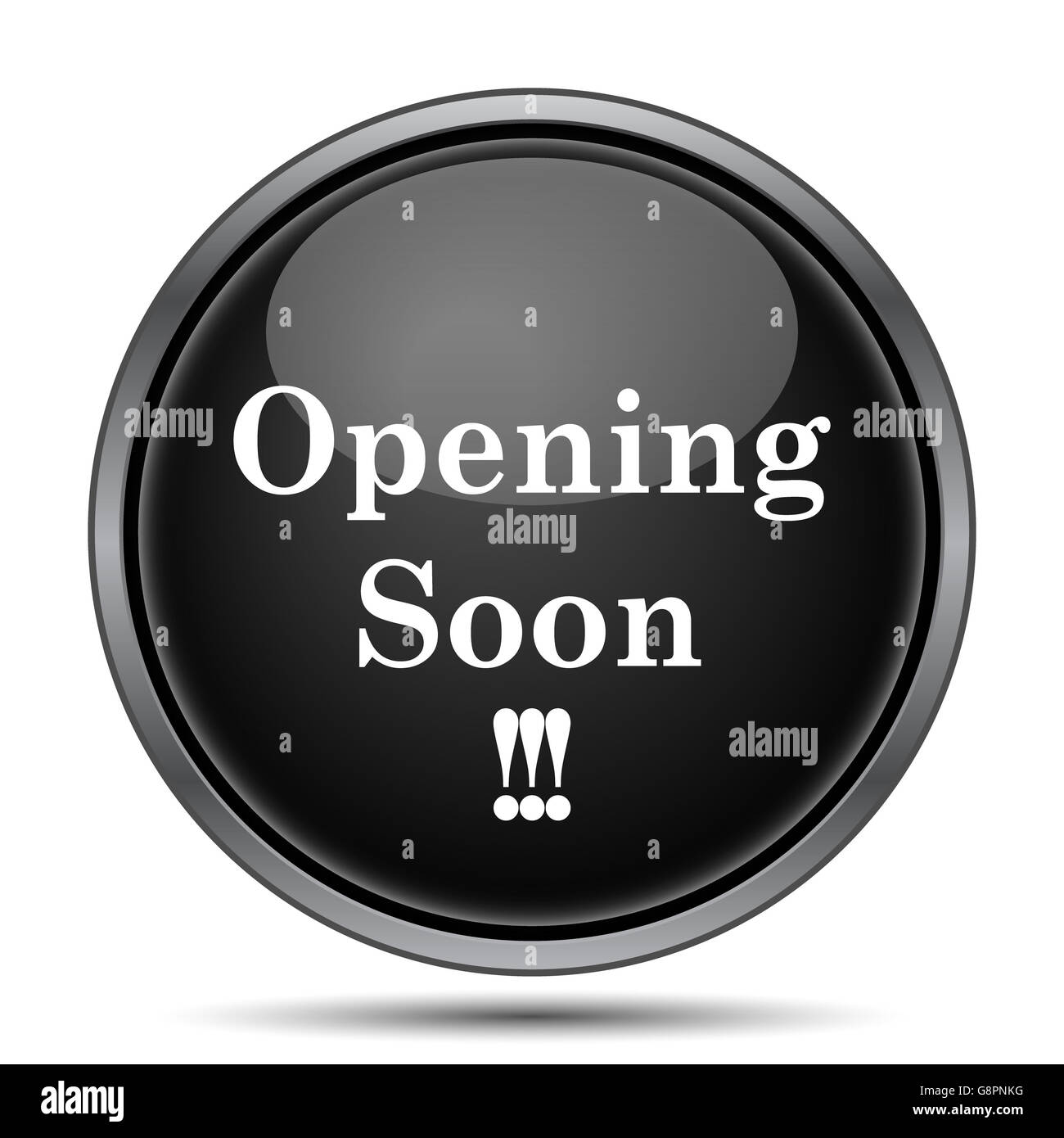 Opening soon icon. Internet button on white background Stock Photo - Alamy