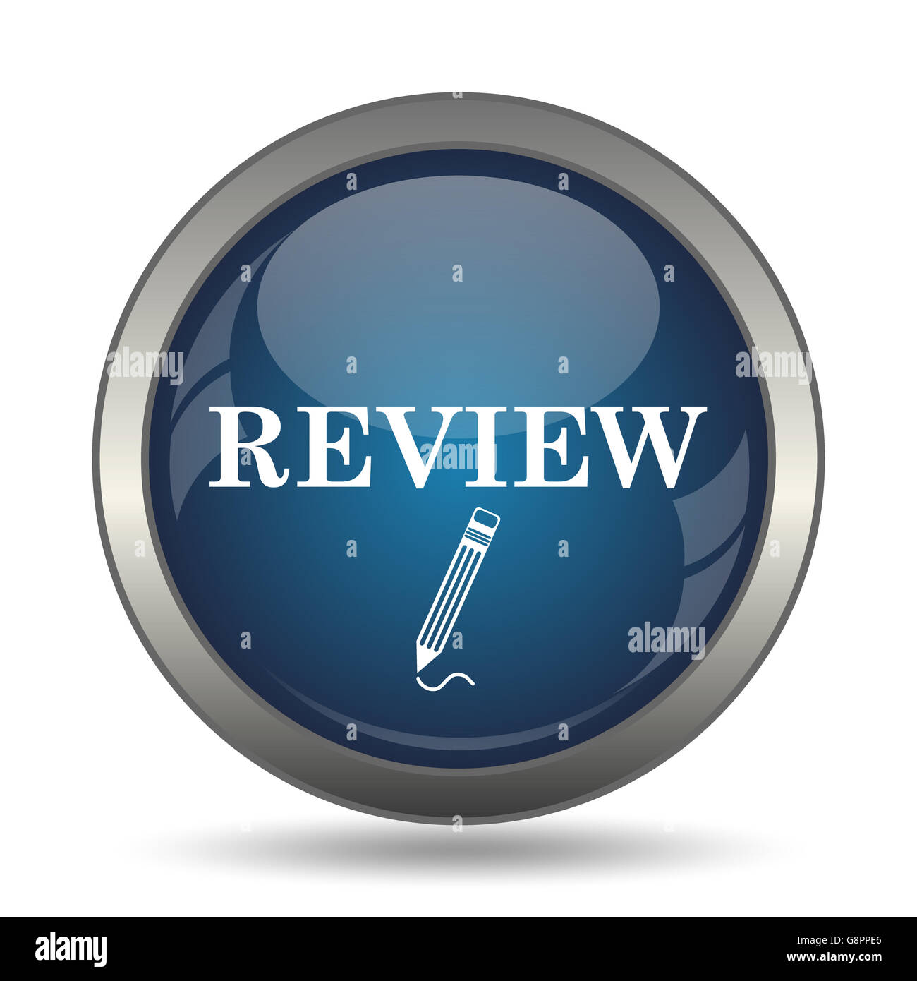 Review icon. Internet button on white background Stock Photo - Alamy