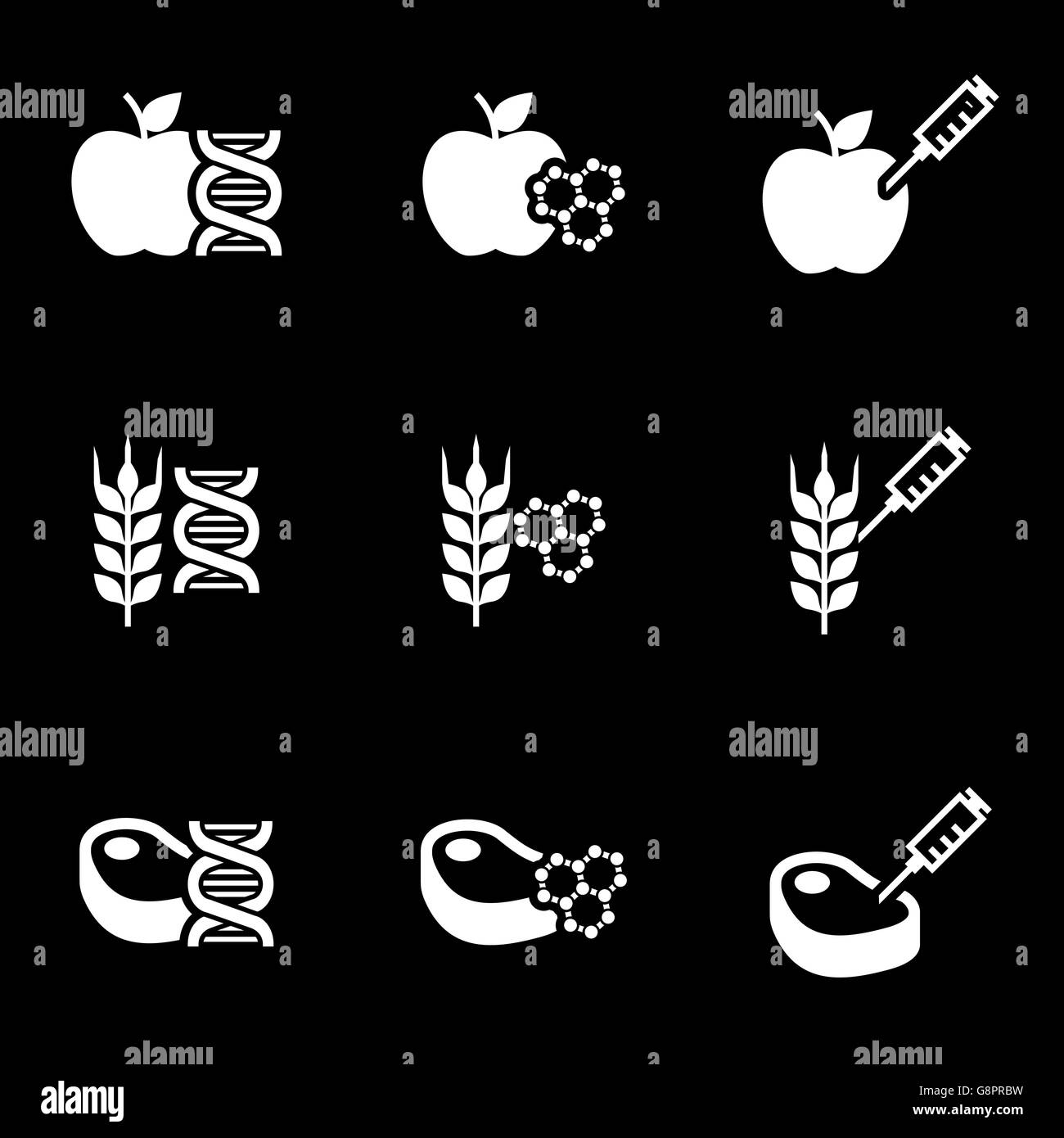 Vector white genetically modyfied food icon set Stock Vector Image ...