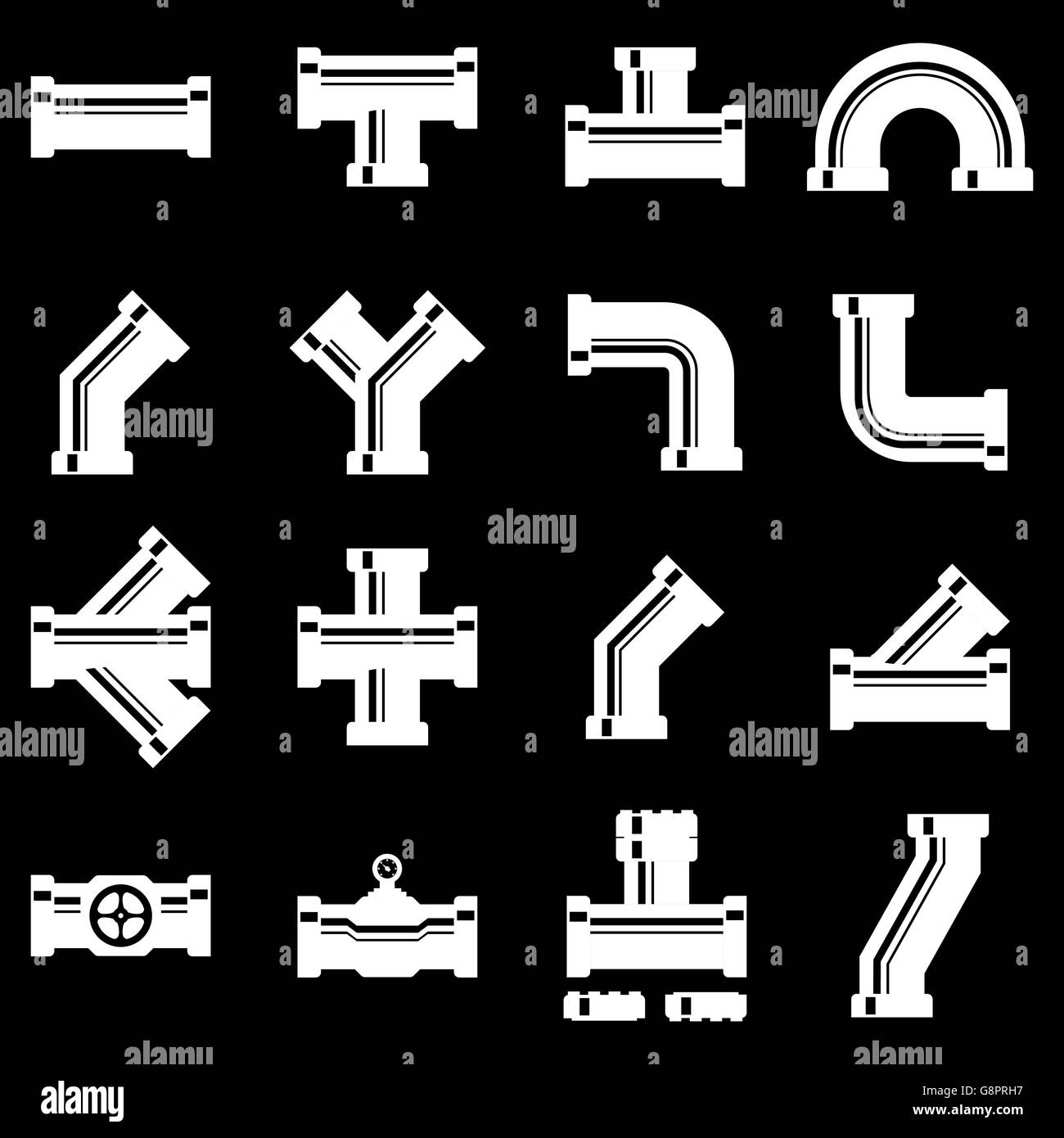 Vector white pipe fittings icon set Stock Vector