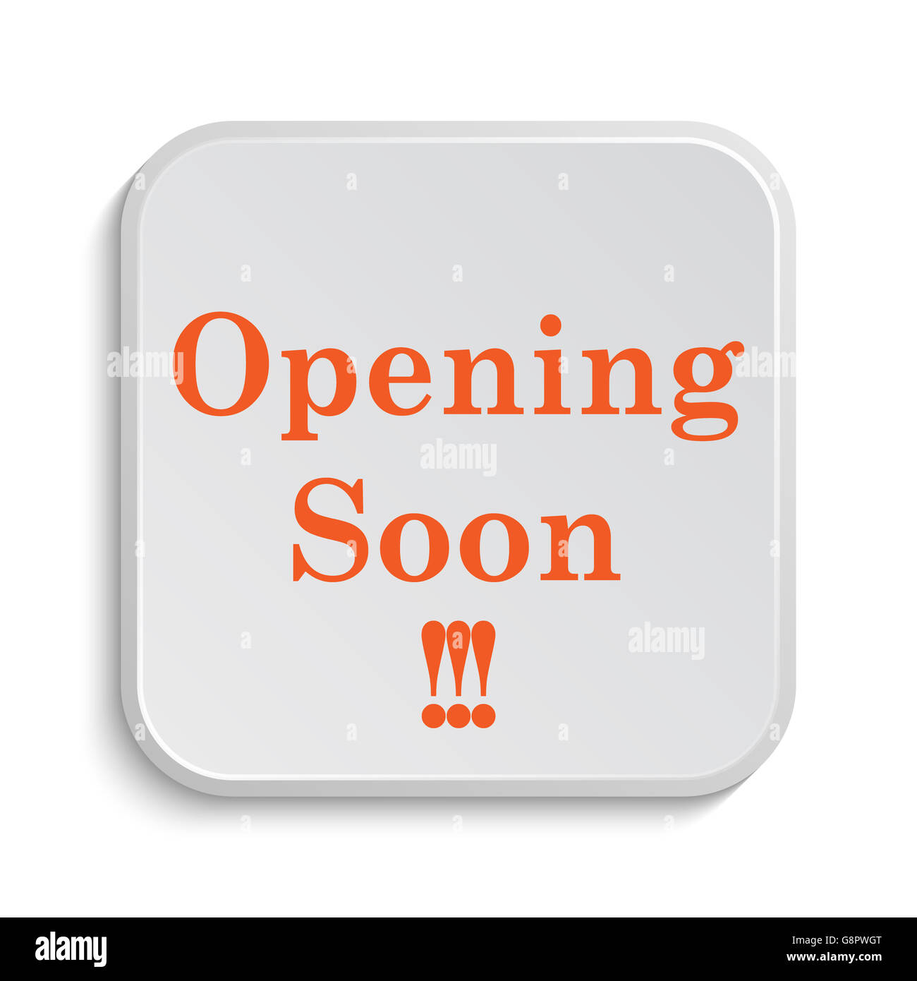 Opening soon icon. Internet button on white background Stock Photo - Alamy