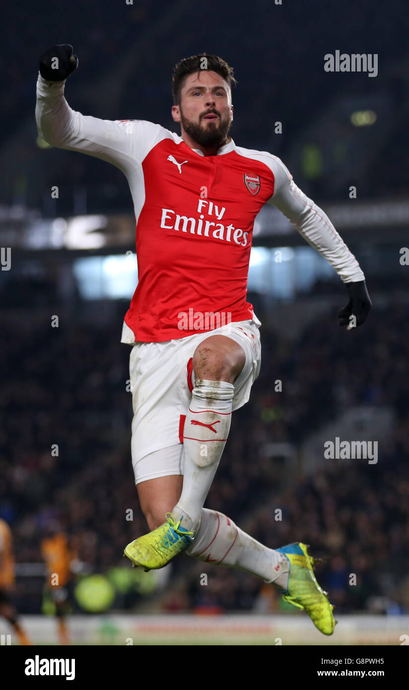 Hull City v Arsenal - Emirates FA Cup - Fifth Round Replay - KC Stadium. Arsenal's Olivier Giroud celebrates scoring his side's second goal of the game Stock Photo