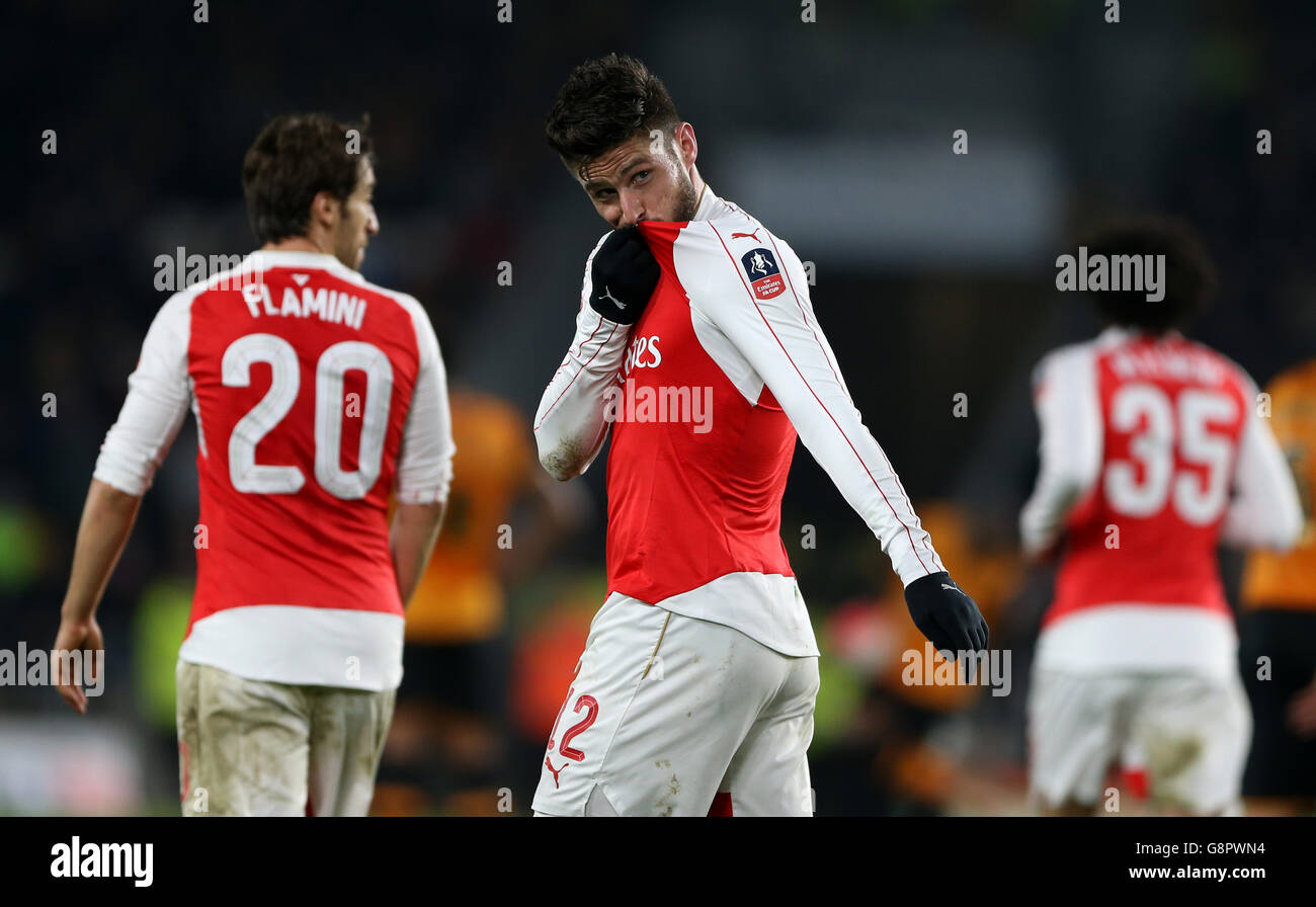 Hull City v Arsenal - Emirates FA Cup - Fifth Round Replay - KC Stadium. Arsenal's Olivier Giroud celebrates scoring his side's second goal of the game Stock Photo