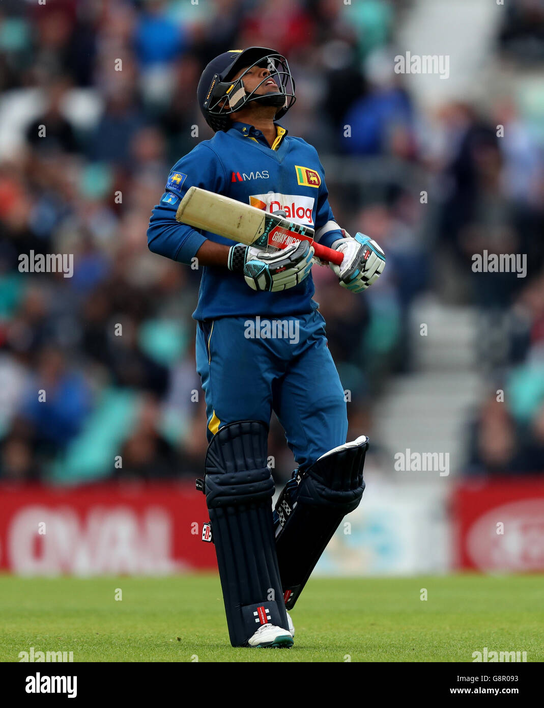 Sri Lanka's Kusal Mendis walks off dejected after being dismissed during the Royal London One Day International Series at the Kia Oval, London. Stock Photo