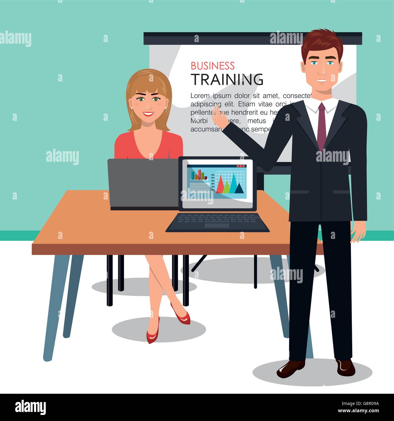 businesspeople in training process isolated icon design Stock Vector ...