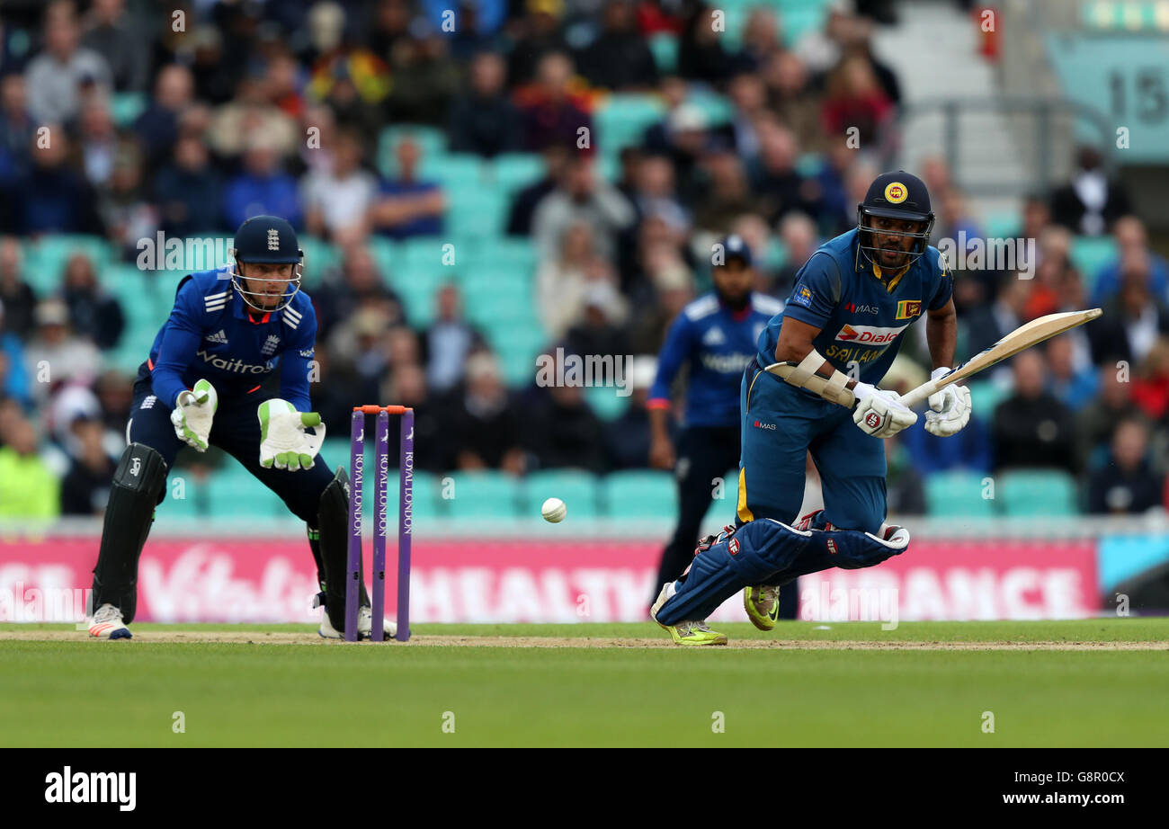 Sri Lanka's Danushka Gunathilaka walks off dejected after being dismissed during the Royal London One Day International Series at the Kia Oval, London. Stock Photo