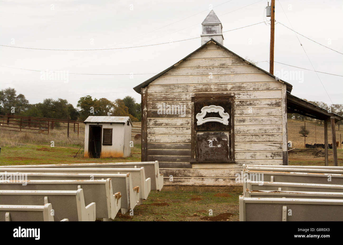 Latrobe California small farming town with old Wedding Chapel and