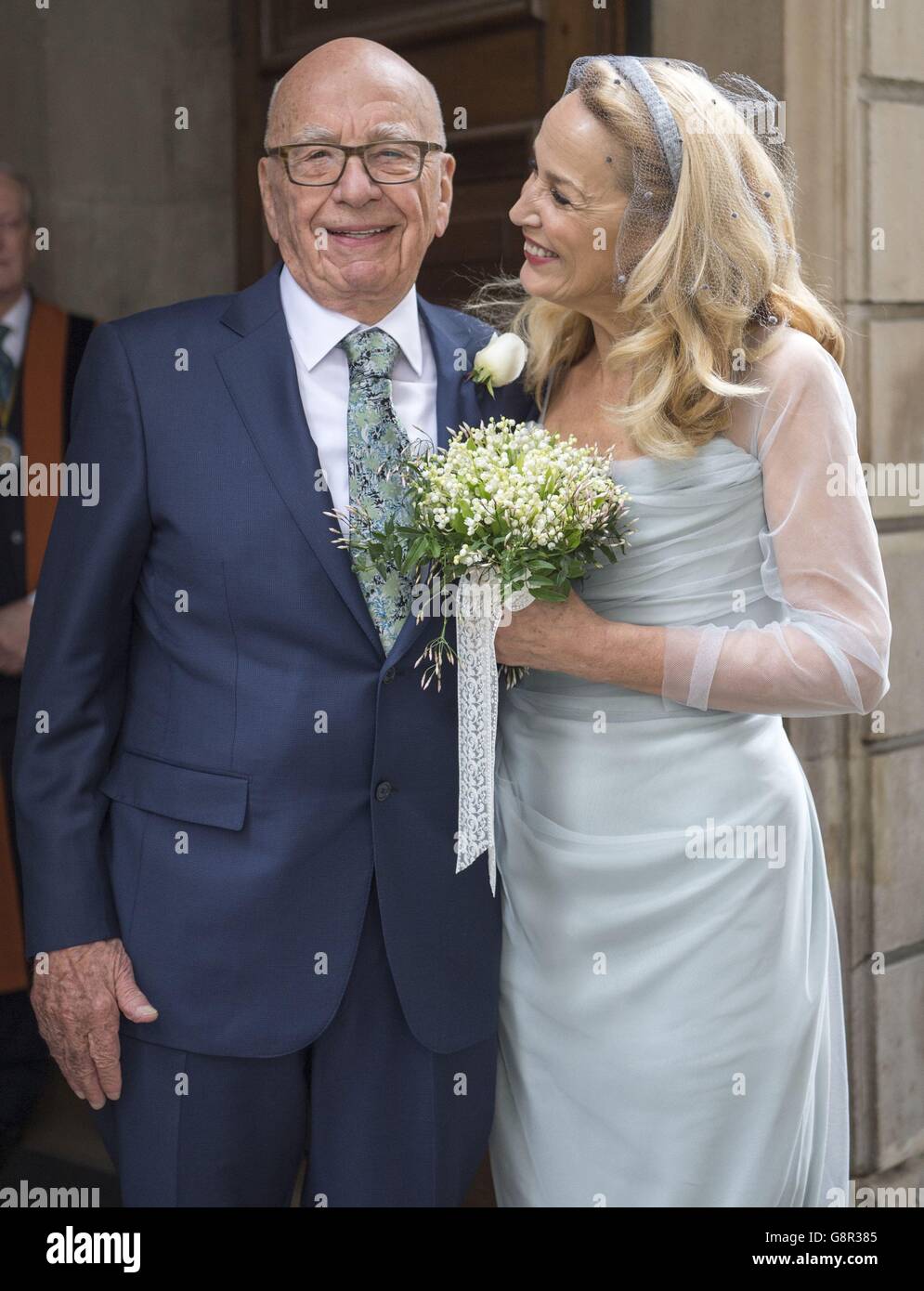 Rupert Murdoch and Jerry Hall at St Bride's Church in London after a
