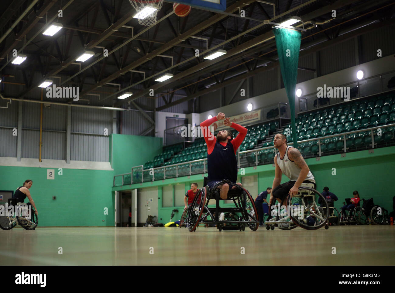 UK wheelchair basketball team training session Stock Photo Alamy