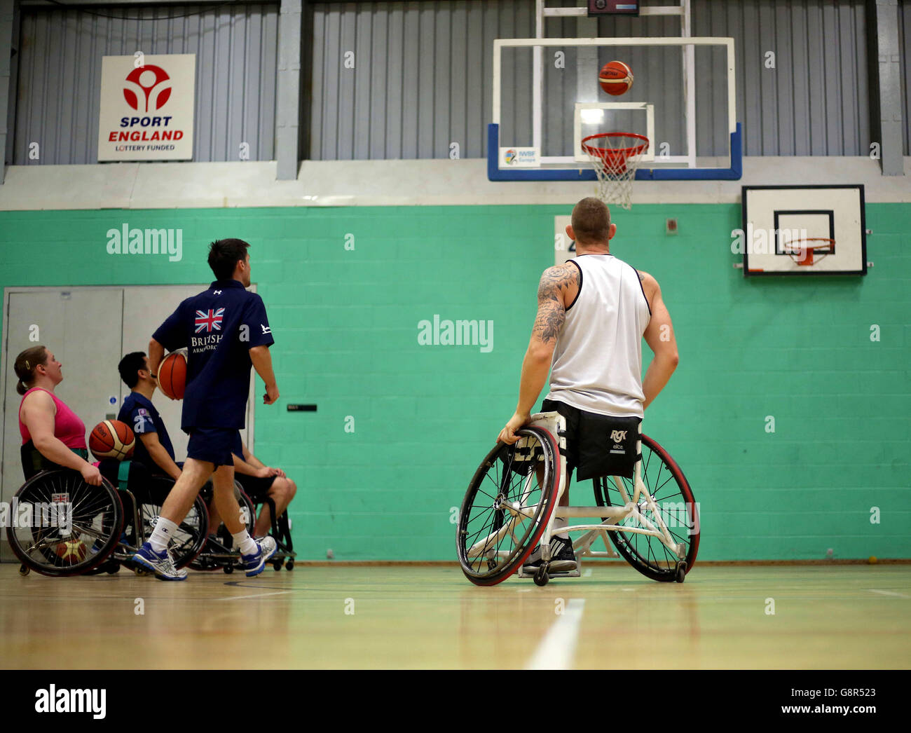 A training session for the wheelchair basketball team ahead of the Invictus Games in Orlando Stock Photo