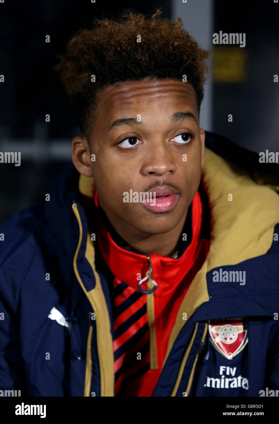 Hull City v Arsenal - Emirates FA Cup - Fifth Round Replay - KC Stadium. Arsenal's Chris Willock on the bench Stock Photo
